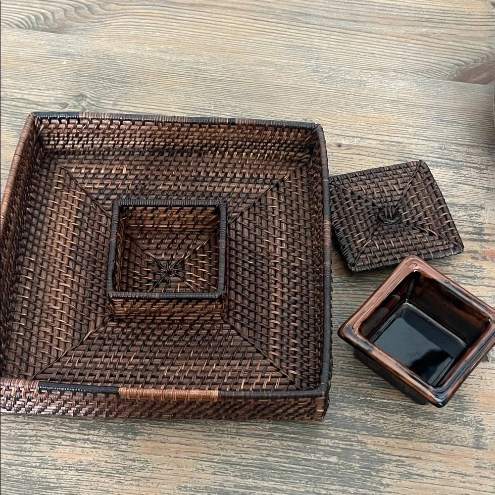 Crate&Barrel Brown Woven Serveware